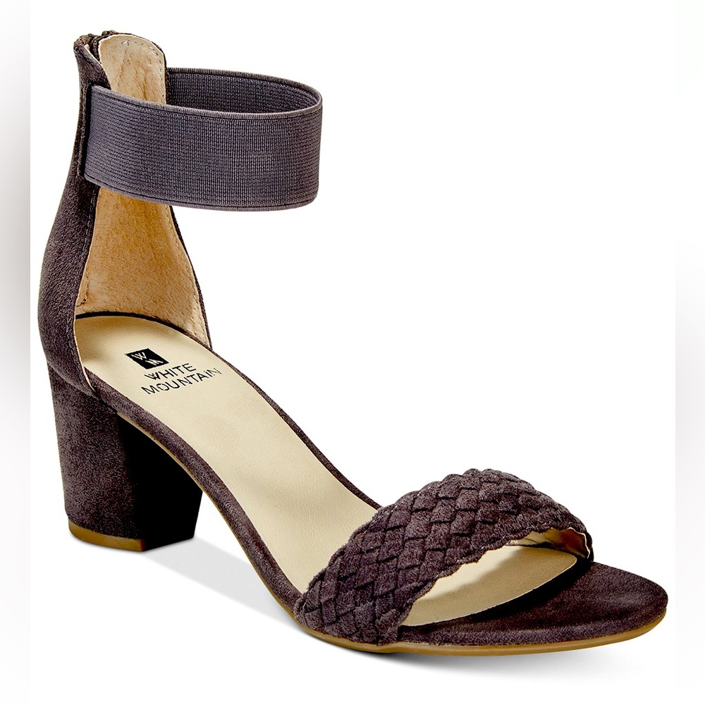 White Mountain ERYN BLACK SUEDETTE sandal Faux SUEDE Sz 9.5M block heel braided